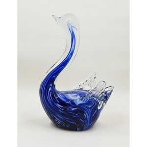 Art Glass Swan Paperweight Blue White Swirl Sommerso Aventurine